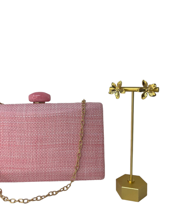 Candy Pink Raffia Clutch