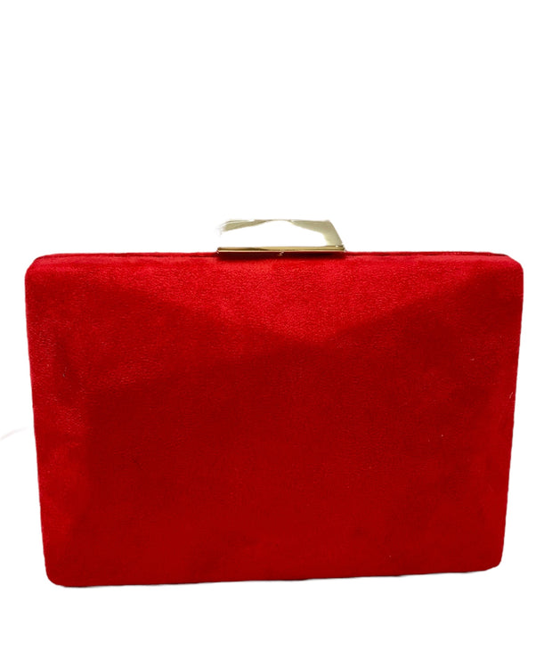RED FAUX SUEDE CUBIC CLUTCH