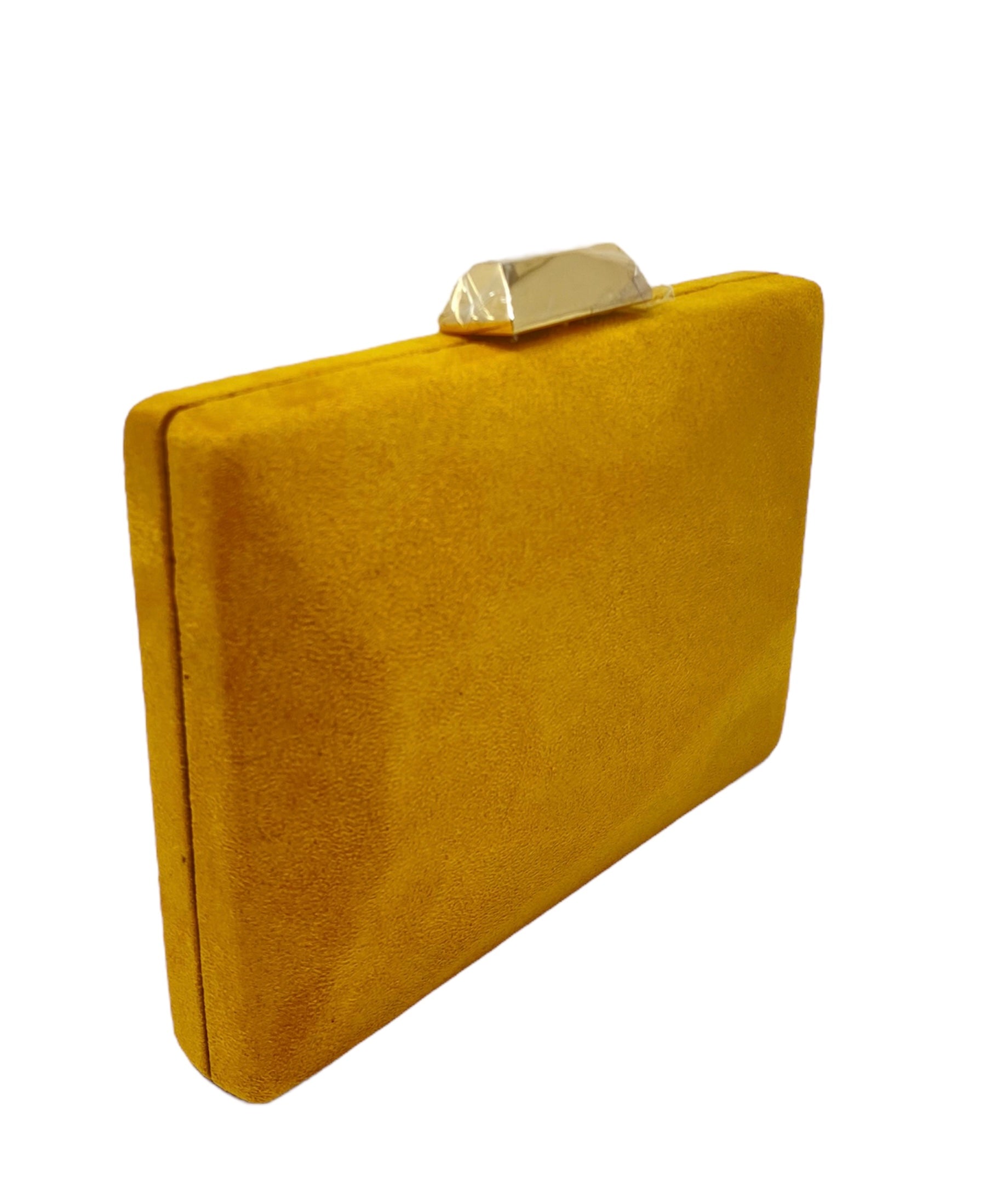 Mustard Faux Suede Cubic Clutch