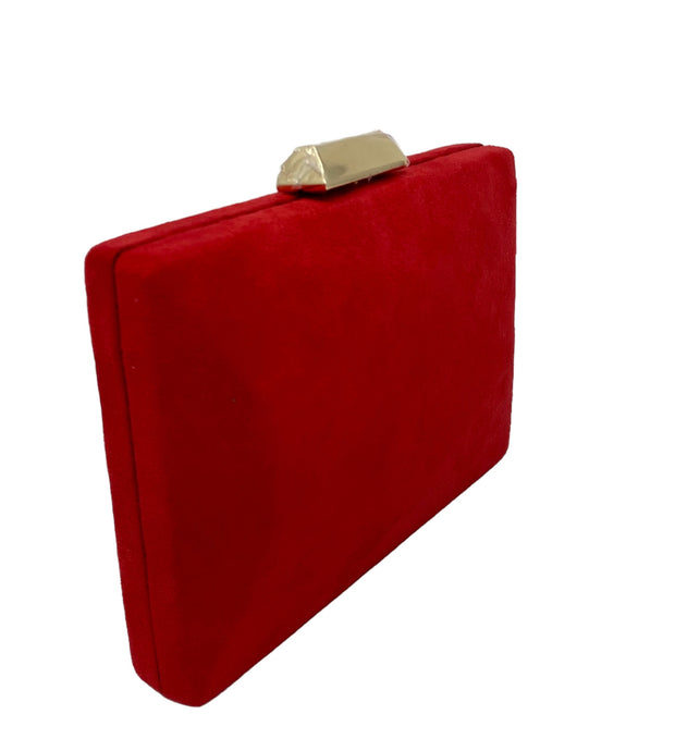 RED FAUX SUEDE CUBIC CLUTCH