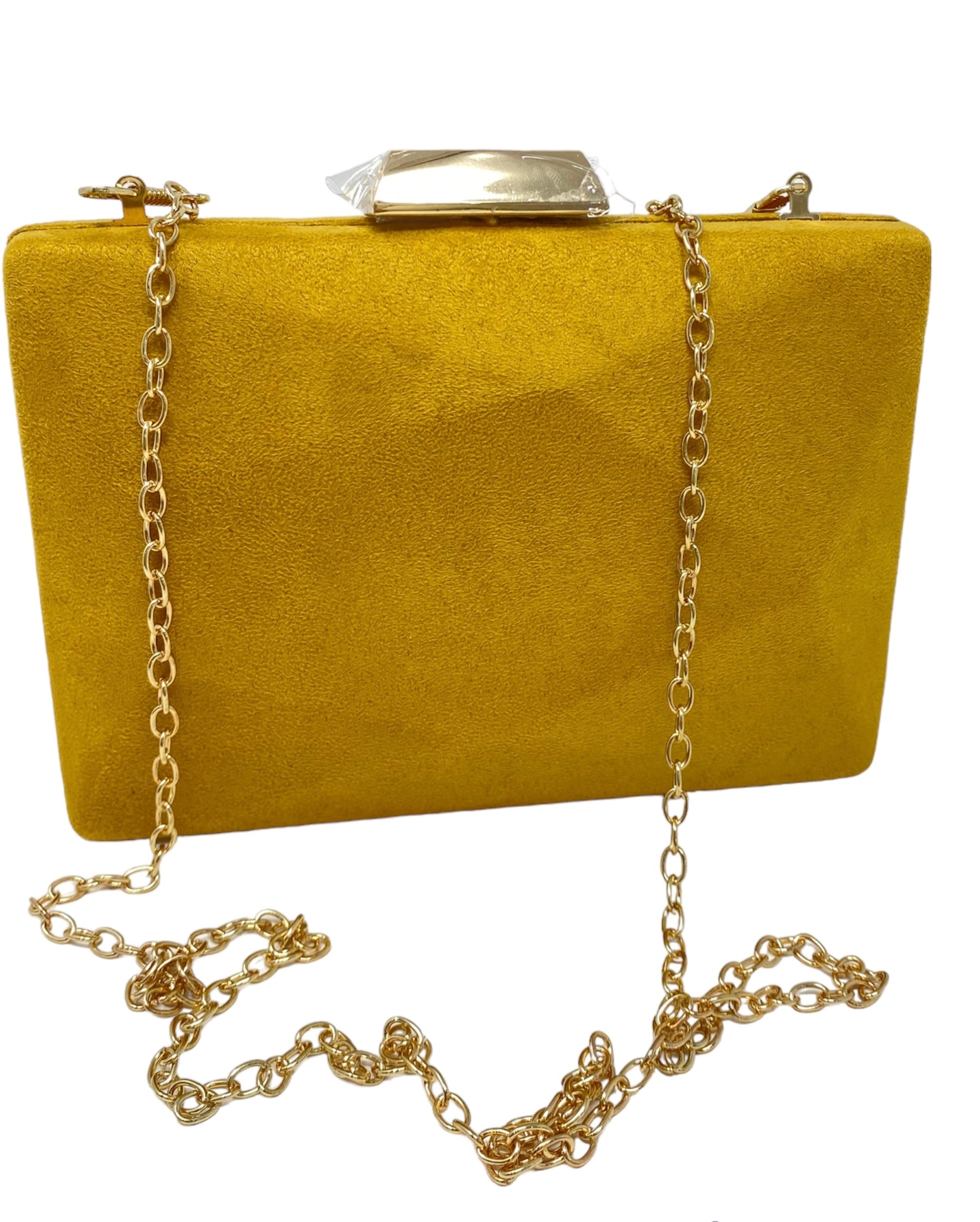 Mustard Faux Suede Cubic Clutch