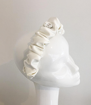 Ivory Satin Ruched Headband with Swarovski Crystal