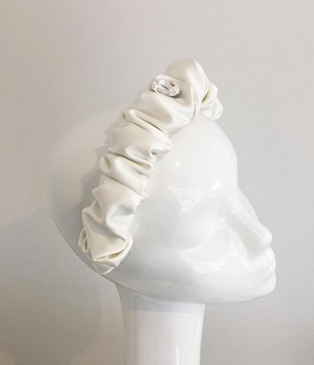 Ivory Satin Ruched Headband with Swarovski Crystal